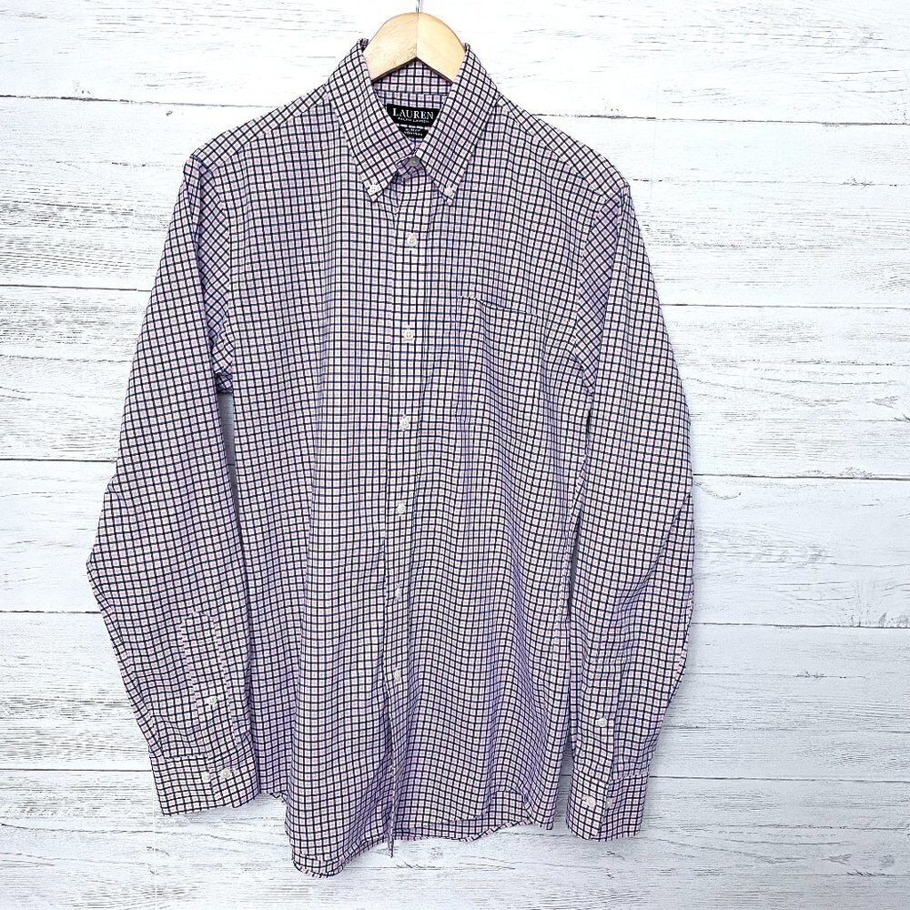 Lauren Ralph Lauren Men's Pink & Blue Plaid Shirt Button Front Long Sleeves 15